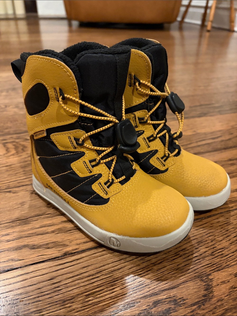 Merrell Kids Waterproof Winter Snow Boots Mustard Yellow and Black